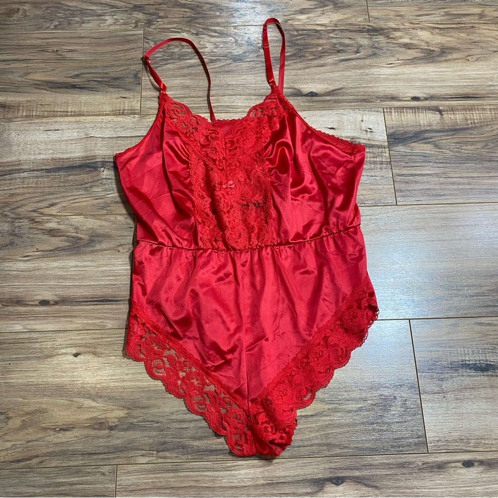 Women’s Vintage Fortune Red Lace One Piece Lingerie Made in USA